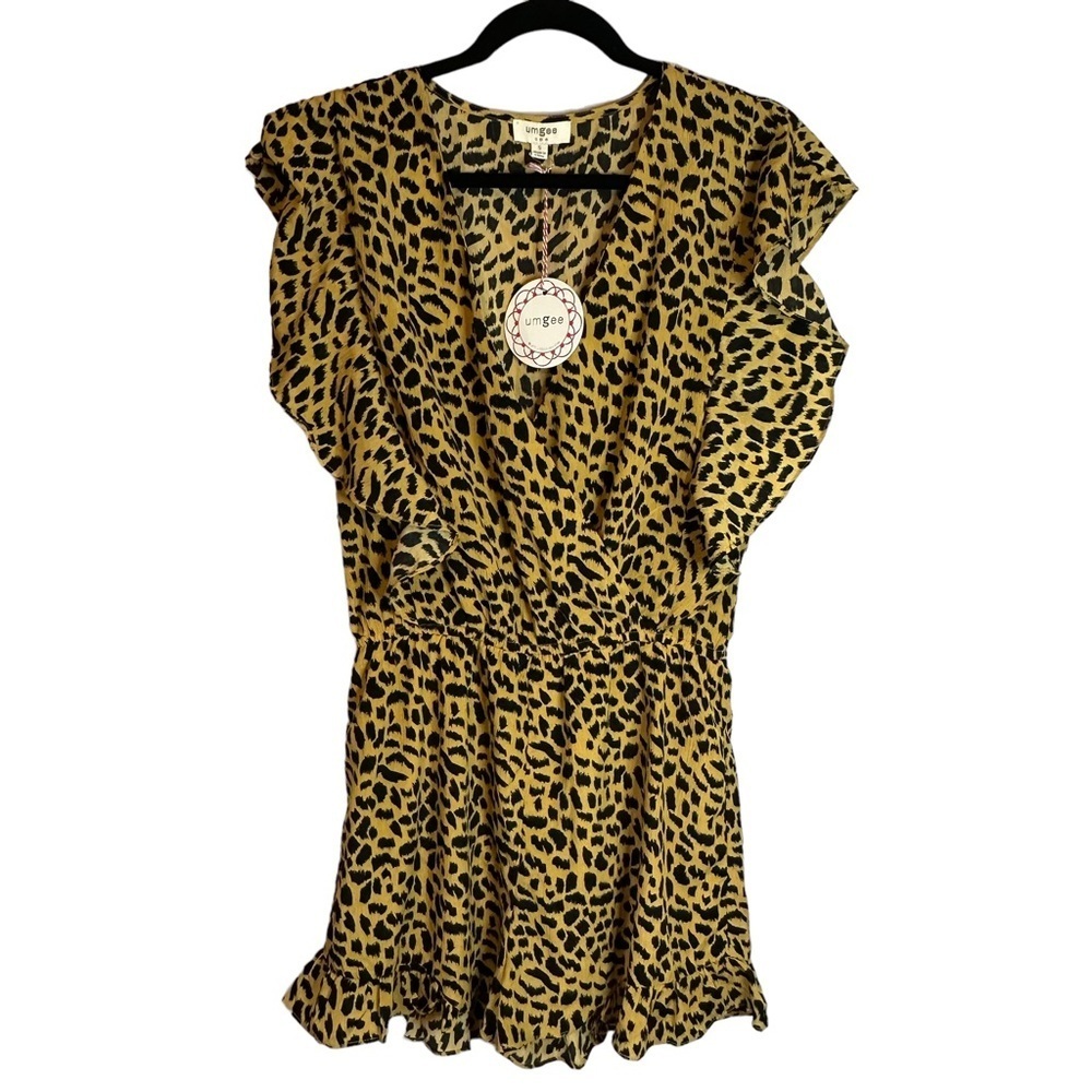 Umgee Leopard Romper Ruffle Boho Festival Mob Wife Indie Coquette Vacation S NWT